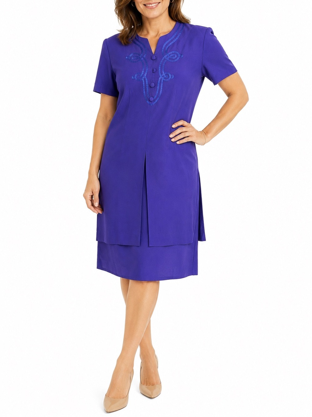 Vtg Positive Attitude Purple/Blue Dress Sz 12 Embroidered Button Front USA NWT